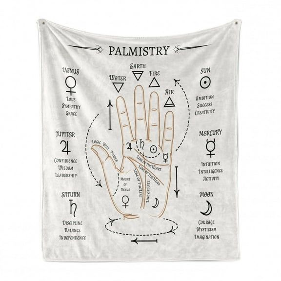 Palmistry Soft Flannel Fleece Throw Blanket, Open Hand Streaks and Calligraphy Reading Signs, Cozy Plush for Indoor and Outdoor Use, 60" x 80", Taupe Grey Sepia, by Ambesonne