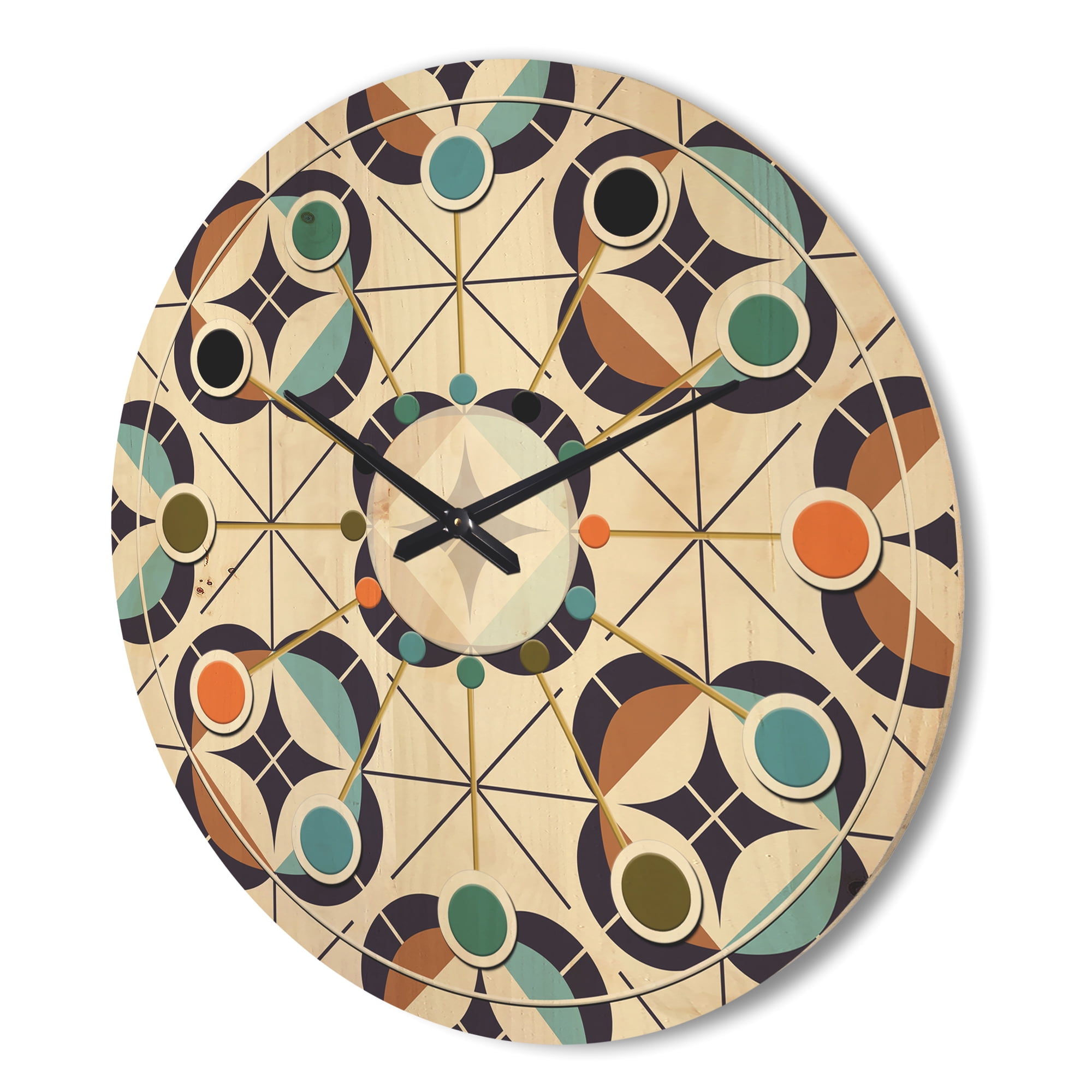 Designart 'Retro Geometric Design IV' Mid-Century Modern Wood Wall Clock