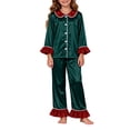 thumbnail image 2 of Kelon Christmas Pjs for Family, Silk Satin Christmas Pajamas for Family, Matching Pajamas for Couples, Holiday Family Pajamas Matching Sets with Trim & Ruffle Hem, Christmas Pjs for Family, 2 of 9