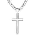 thumbnail image 1 of 925 Sterling Silver Korshalsband för Män Kvinnor 45mm Rostfritt Stål Högpolerad Kubansk Länk Kedja 18k Vitguldpläterad Fasade Kanter Krucifix Kors, 1 of 5