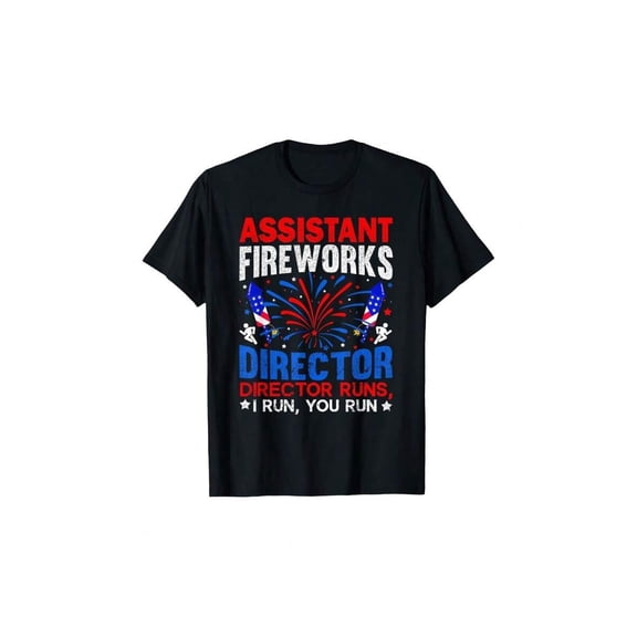 Funny Assistant Fireworks Director T-Shirt Retro Patriotic 4th of July Graphic Tee Men Women Independence Day Celebration Apparel