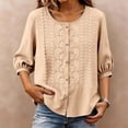 thumbnail image 2 of Womens Blouses and Tops Dressy Kelon Wemens Tops Summer Cotton Linen Shirts 3/4 Sleeve Round Neck Embroidered T-Shirts Dressy Casual Business Tee Blouses 2026 Trendy Clothes, L, 2 of 7