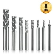 TSV 8pcs 4-Flute End Mill Bits, Straight End Mill Cutter with 45 Spiral Angle for CNC Data Milling Machine, 1/16"-1/2"