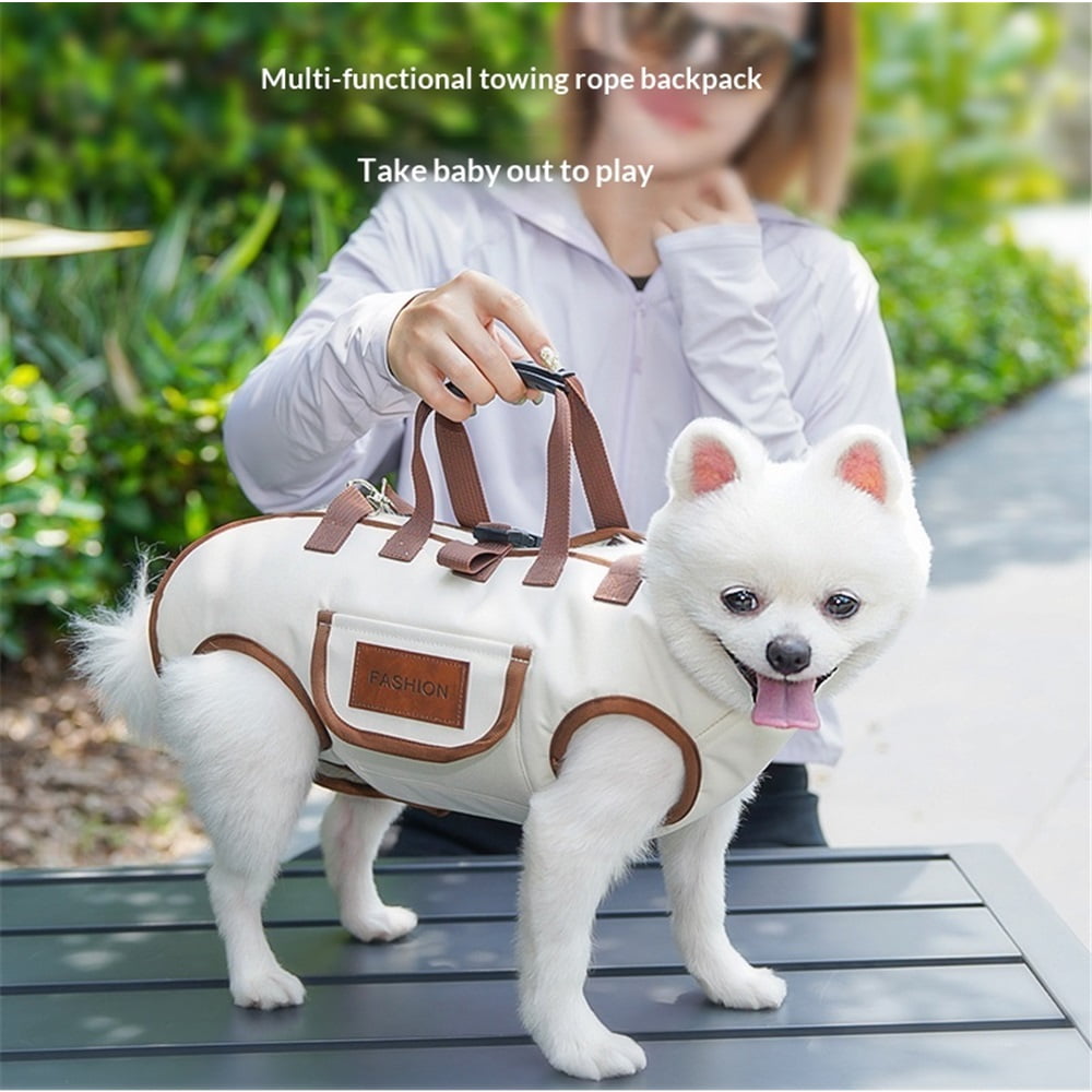 Portable Breathable Pet Carrier Sling & Backpack for Dogs & Cats, Adjustable Full-Body Harness with Traction Leash, Crossbody & Car-Friendly （M)
