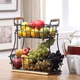 thumbnail image 2 of SunnyPoint 2-Tier Rectangle Countertop Fruit, Bread Wire Basket (Black, Metal + Wood base), 2 of 5