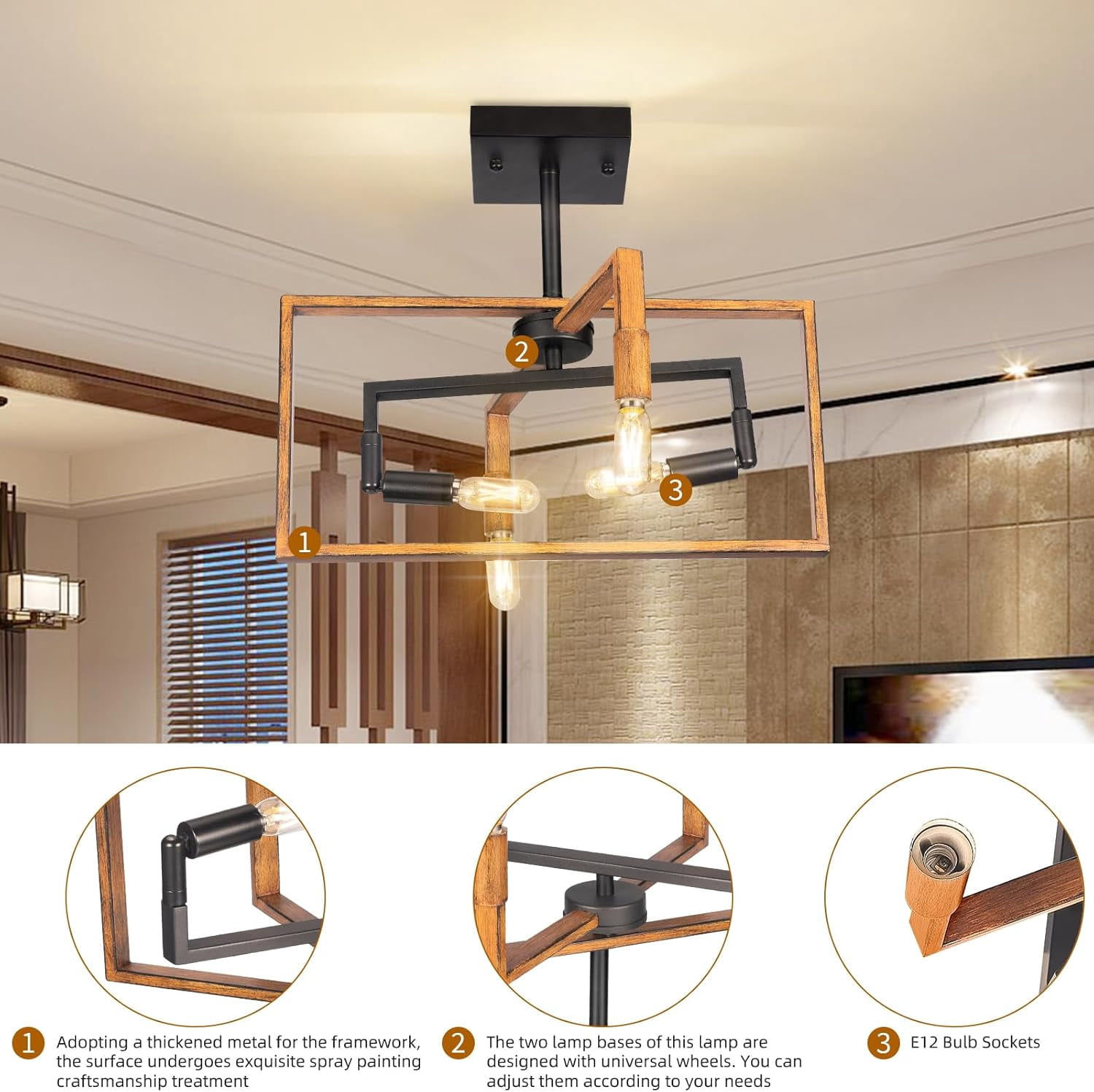 Jinyi 4-Light Vintage/Industrial/Farmhose Dimmable Flush Mount Lights