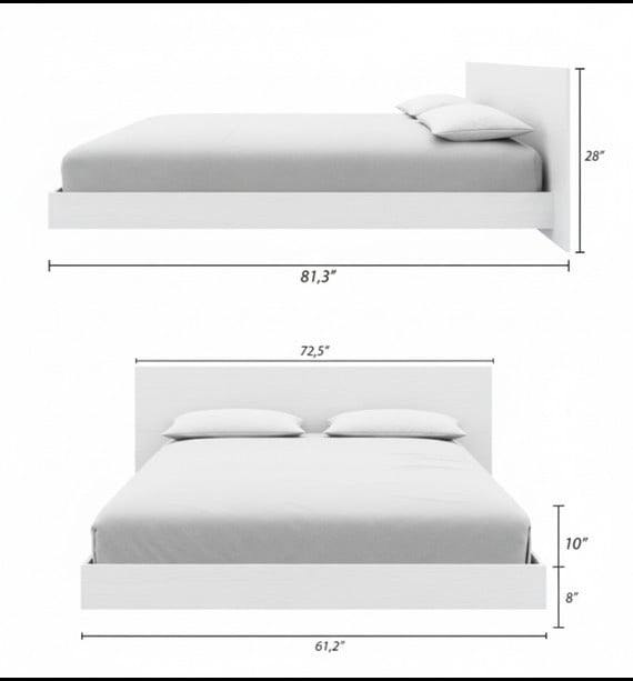 Nexera Satori Low Platform Queen Size Bed with Headboard, White Woodgrain