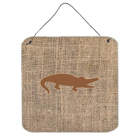 Brown Gator Print Alligator Burlap And Brown Aluminium Metal Wall Or Door Hanging Prints - 6 x 6 In. ()