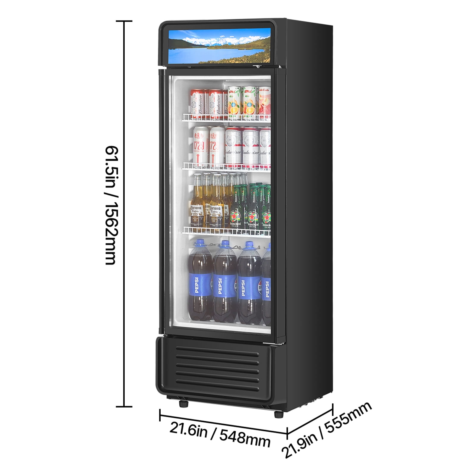 KFFKFF Commercial Merchandiser Refrigerator Single Glass Door 6.9 Cu ft , Display Beverage Cooler Merchandiser Customizable Lightbox
