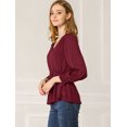 thumbnail image 4 of Blusa Top Cuello En V Color Sólido Manga Larga Volantes Para Mujeres Allegra K Rojo Oscuro XS, 4 of 6