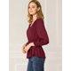 thumbnail image 4 of Blusa Top Cuello En V Color Sólido Manga Larga Volantes Para Mujeres Allegra K Rojo Oscuro XS, 4 of 6