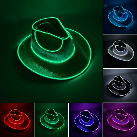 Eoperou Light Up Cowgirl Hat: Wireless Neon Western LED Cowboy Cap Luminous Flashing Light Bar Hat