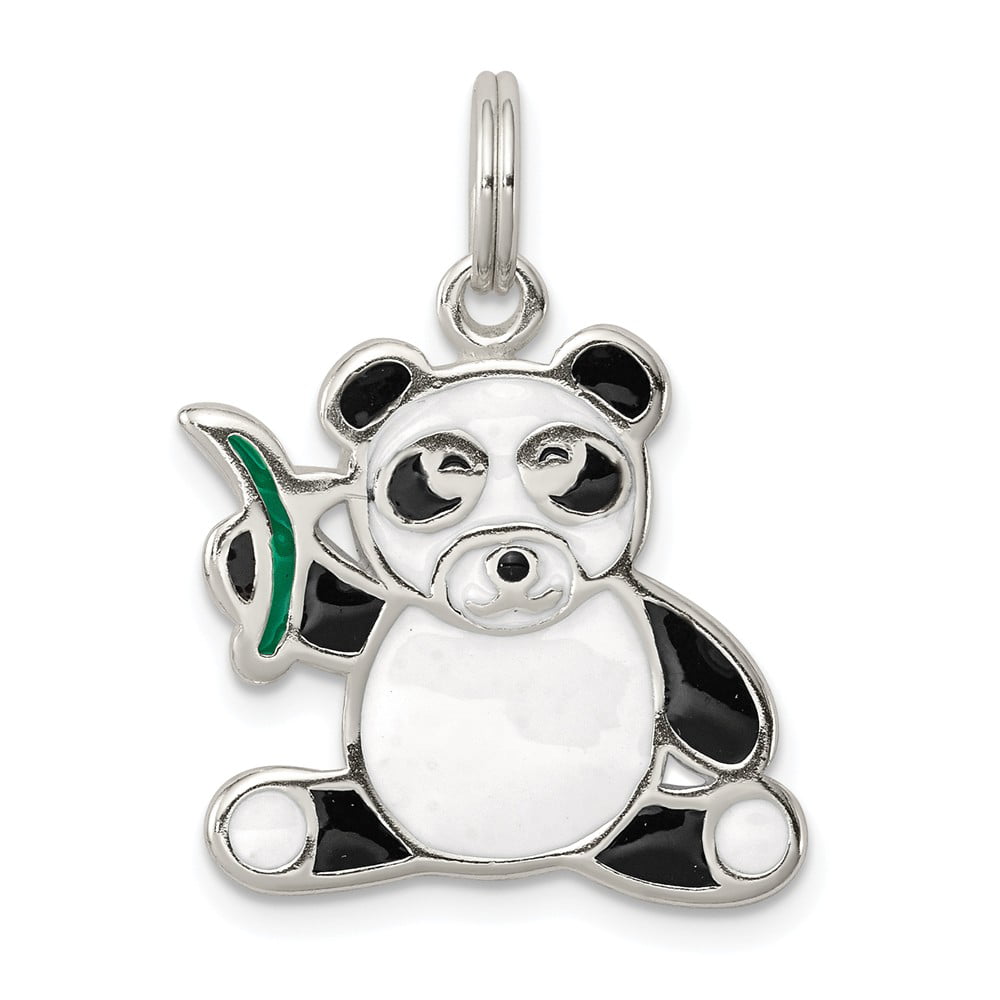 10mm x 25mm Solid 925 Sterling Silver Enameled Panda Bear Pendant Charm