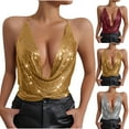 thumbnail image 2 of Sexy Halter Body Chain for Women Cowl Deep V Neck Camisoles Sparkly Crop Tank Tops Festival Nightclub Outfits, 2 of 7