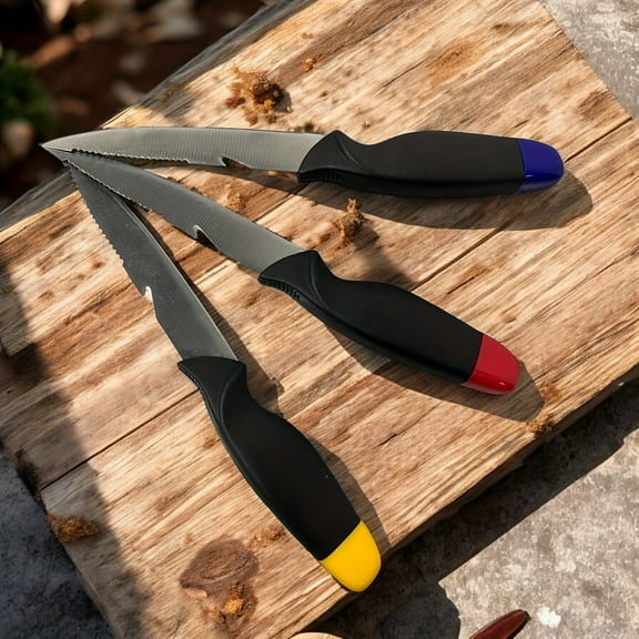 3-Piece 5-Inch Fish Fillet Knife Set with Protective Cover – Stainless Steel Deboning Knife, Non-Slip Handle, Professional Fishing Tools, Halloween Christmas Gift for Dad (Yellow, Red, Purple)