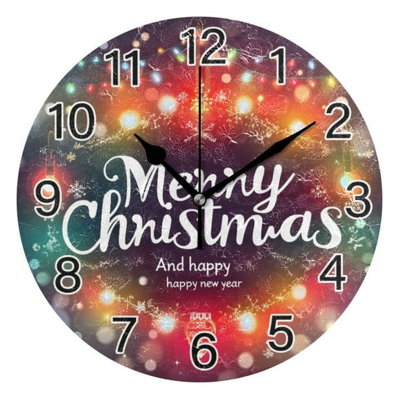 Ryvnso Christmas Lights Atmosphere Wall Clock Non Ticking Silent Kitchen Clock Battery Operated Clocks 10 inch
