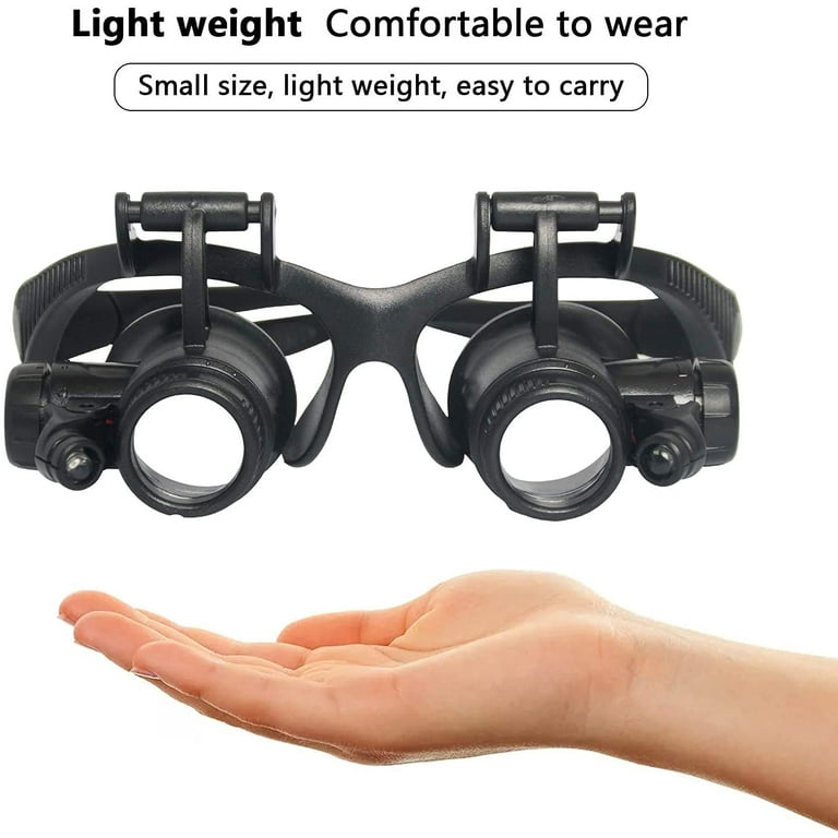 Head Mounted Magnifier With Led Light, Jewelers Loupe Magnifying Glasses  With 8 Interchangeable Lens: 10x/15x/ 20x/25x For Close Work/electronics/eyel