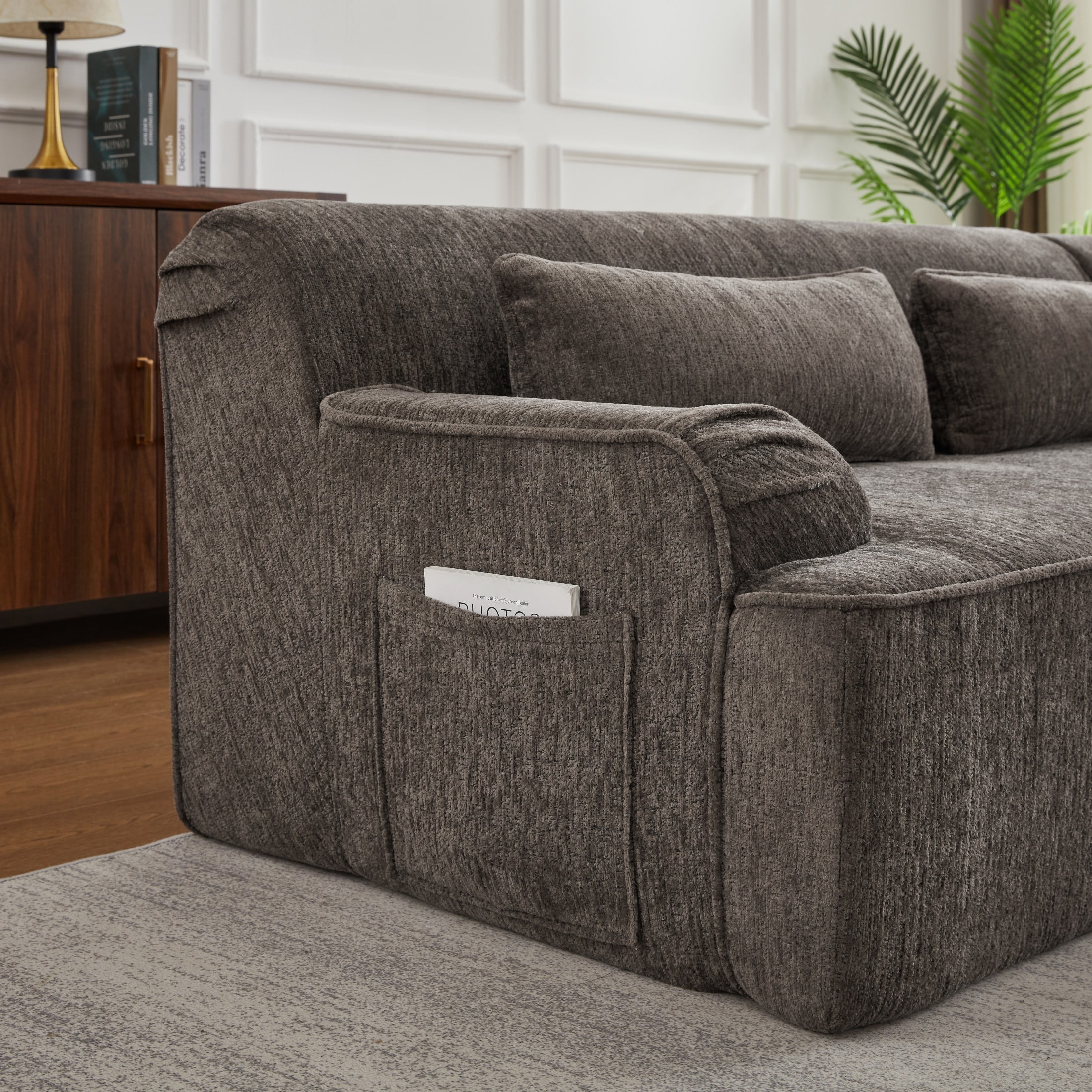 Aukfa 2-Piece Modular Chenille Sectional Sofa, 26.5" Deep Seat, No Assembly, Left Chaise, Brown