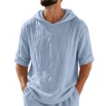 thumbnail image 2 of Men's Linen Hoodies Elbow Length Sleeve Pullover Hooded Shirts Summer Causal Beach Vacation Hoodies, M, 2 of 7