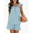 thumbnail image 3 of SUNSIOM Womenacute;s Summer 2PCS Pajamas Sets Sleeveless Backless Sling Vest + Solid Color Ruffle Shorts, 3 of 6