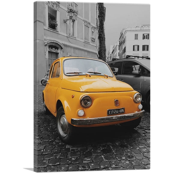 ARTCANVAS Orange Fiat Vintage Car Canvas Art Print - Size: 26" x 18" (1.50" Deep)