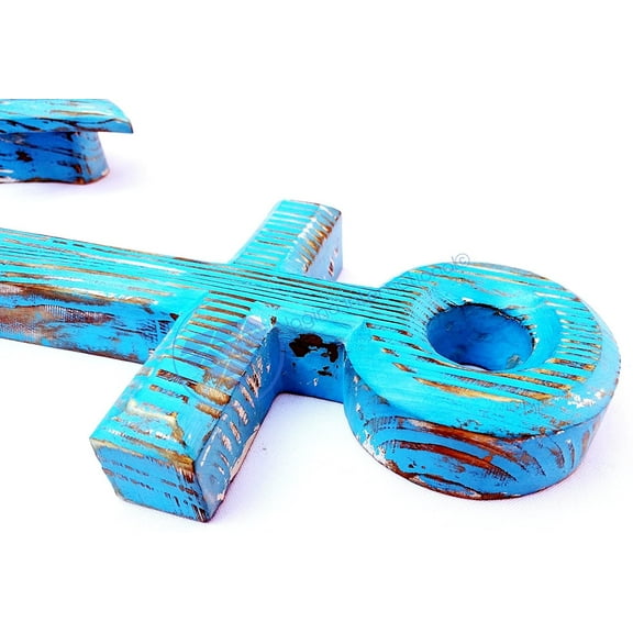 Nagina International Nautical Pine Wood Hand Crafted Sailor Ocean Blue Captain's Ship Anchor - Home Decor - Pirate Nursery Gift (36 x 30 x 1.5)