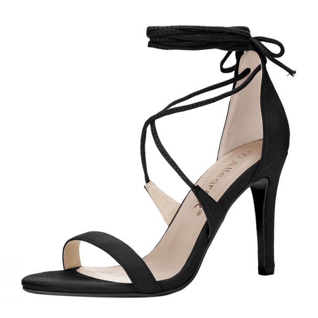 Sandalias Con Cordones De Tacón Alto De Estilete Abierto De Mujer Negro 38.5