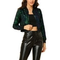 thumbnail image 5 of INSPIRE CHIC Women's Sequin Sparkle Zipper Cropped Bomber Jacket XL Green, 5 of 7