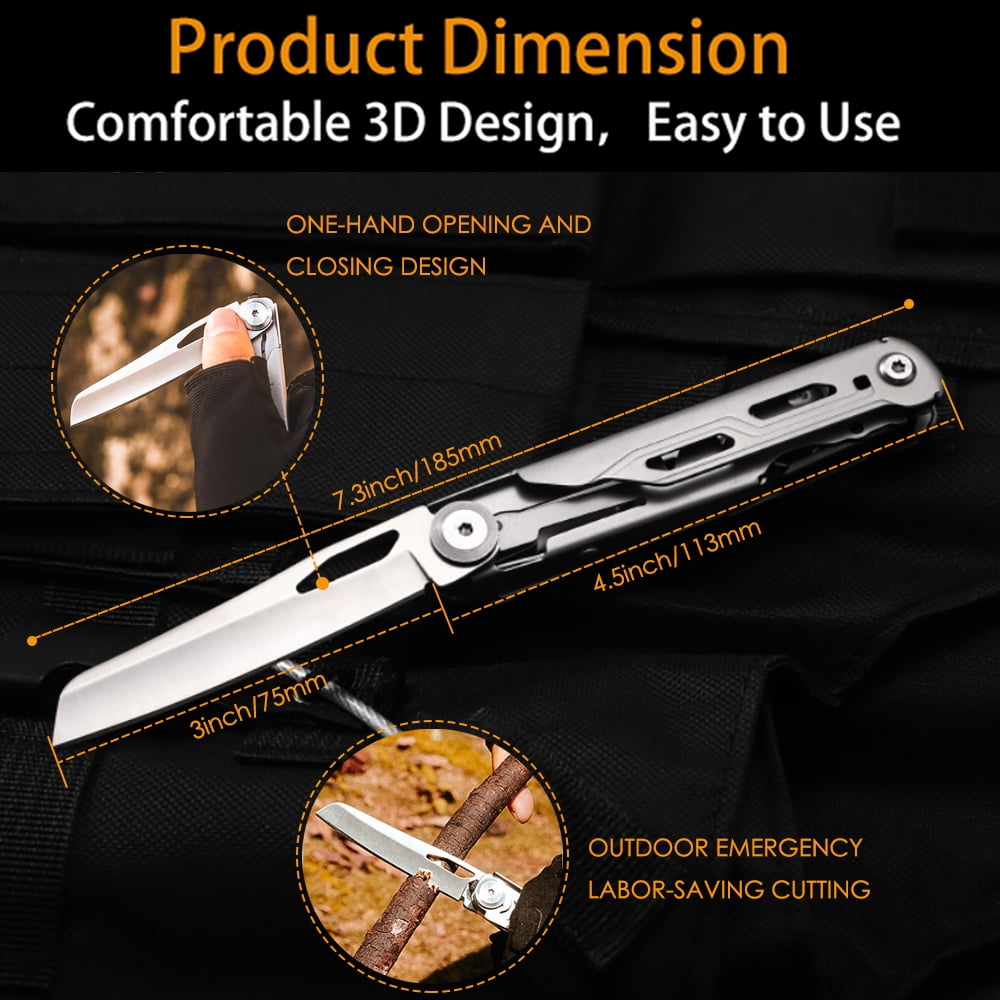 Maerd P3 9in1 Hard Stainless Steel Multitool, Foldable Self-Locking Multi tool with Belt clip, First Aid Scissors, Saw, Escape Hammer, Bottle Opener, Sickle, EDC Multitool Emergency
