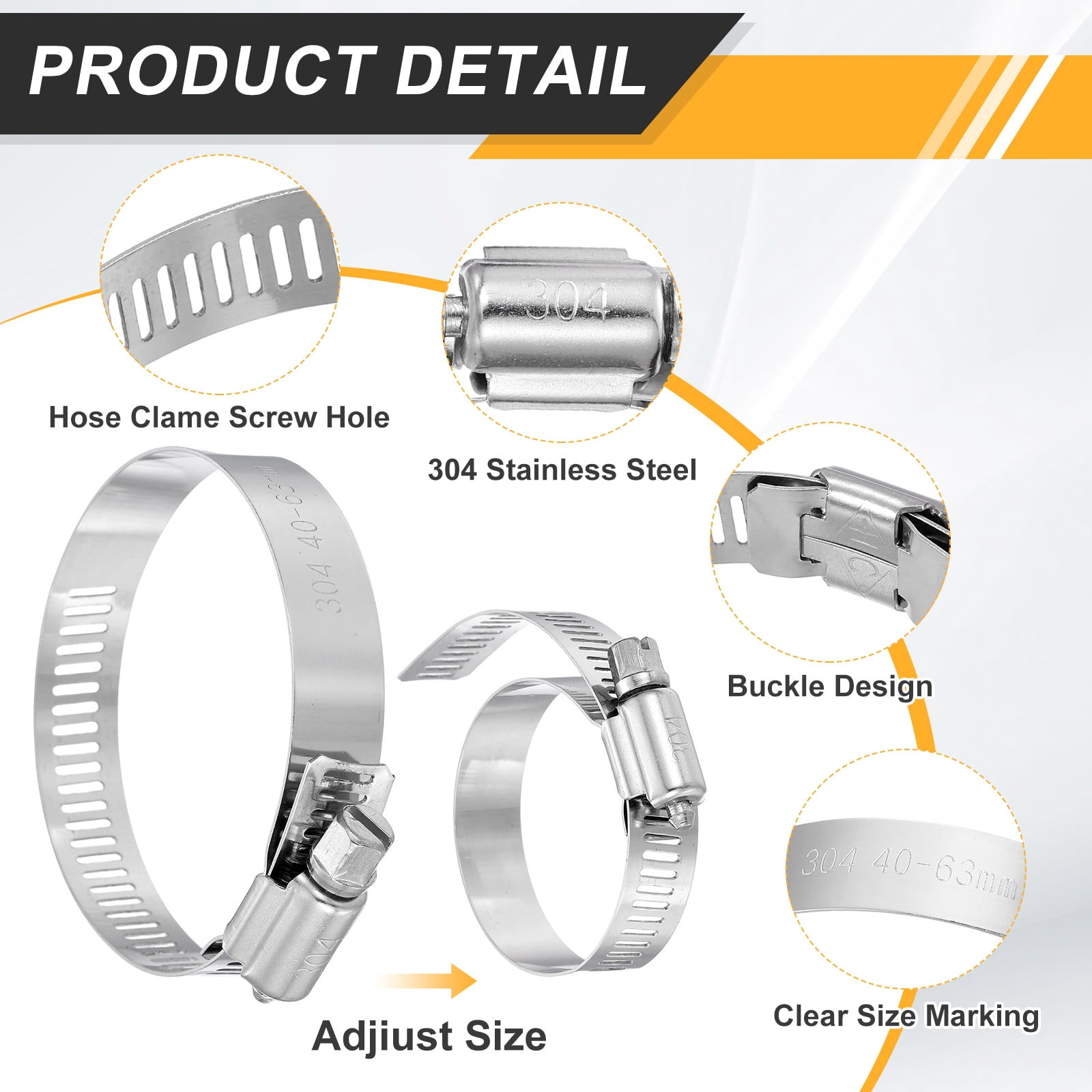 Uxcell 4Pcs Hose Clamp 11-13/16"-13-3/4" Adjustable Worm Gear Hose Clamp