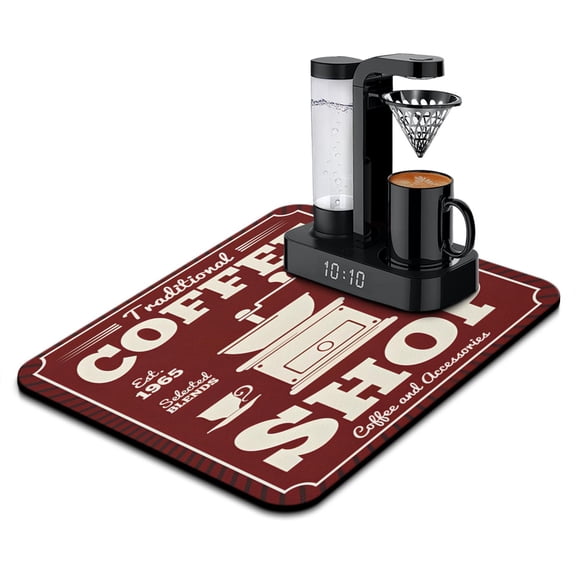 Coffee Mat, Coffee Vintage Red (11) Coffee Bar Mat for Countertop, Rubber Backed Dish Drying Mat for Counter, Absorbent Coffee Bar Accessories Fit Under Coffee Maker Espresso Me Machine 18x24in