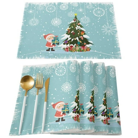 

dosili New Year Snow Merry Christmas Tree Truck 4/6pcs Pads Placemats Kitchen Accessories Dining Table Mat Coaster Festival Tableware