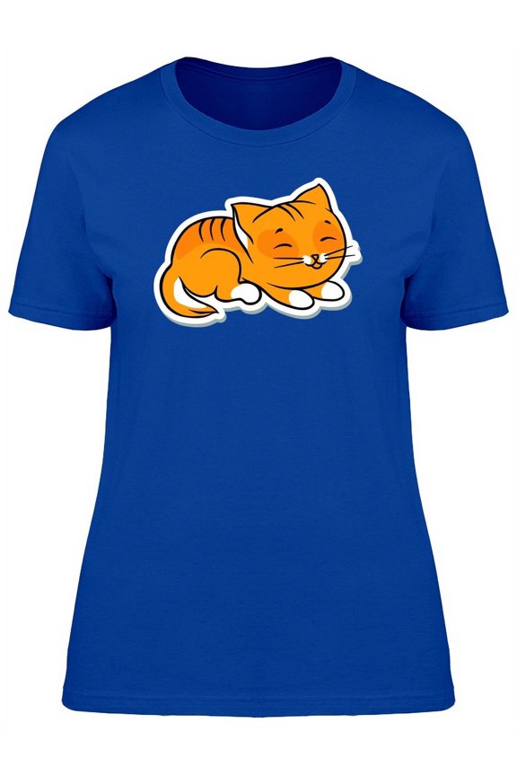 Funny Cat Sleeping Sticker T-Shirt Women -Image by Shutterstock, Female Small