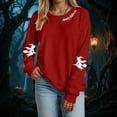 thumbnail image 2 of mgoYE Women Halloween Shirt Halloween Sweatshirts for Women Ghost Pumpkin Long Sleeve Shirt Graphic Tees Fall Pullover Tops(Red,2XL), 2 of 5