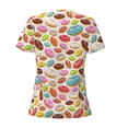 thumbnail image 3 of Goofa Color Donut Pattern Womens Deep V Neck Low Cut Tops Casual Summer Short Sleeve Ribbed Knit T-Shirts-XX-Large, 3 of 5