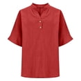 thumbnail image 4 of Xijirk Women's Notched V‑Neck Half Button Blouse, 3/4 Sleeve Loose Fit Casual Everyday Shirt,L, 4 of 4