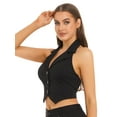 thumbnail image 2 of Kaerm Women's Halter Cropped Dressy Waistcoat Slim Fit Sleeveless Button Down Tuxedo Suit Vest Top Black L, 2 of 8