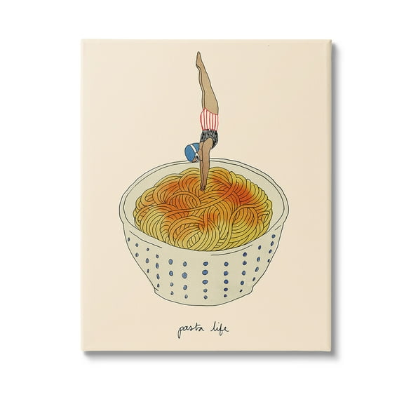 Stupell Industries Swimmer with Pasta Bowl Food & Beverage Painting Gallery Wrapped Canvas Art Print Wall Art, 16 x 20