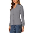 thumbnail image 4 of INSPIRE CHIC Chemise Élégante à Manches Longues Col en V pour Femmes, Gris, 4 of 6