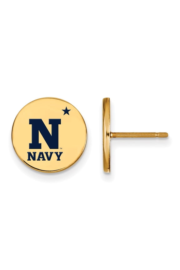 925 Sterling Silver With GP LogoArt Navy Small Enamel Disc Earrings; for Adults and Teens; for Women and Men