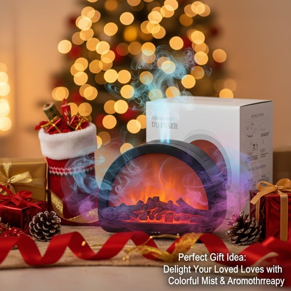 COM1950s Fireplace Aroma Diffuser,Essential Oil Humidifier with Colorful Mist & Led Flame Effect,Auto Shut-Off Safety,Multi-Functional Device for Home Office Bedroom Use,Compact and Quiet Operation