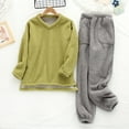 thumbnail image 2 of Enjoytime Womens Winter Outfits Solid Color Thick and Velvet Warm Pajamas Crewneck Long Sleeve Tops Pants 2 Piece Sets Soft Comfy Sleepwear, 2 of 4