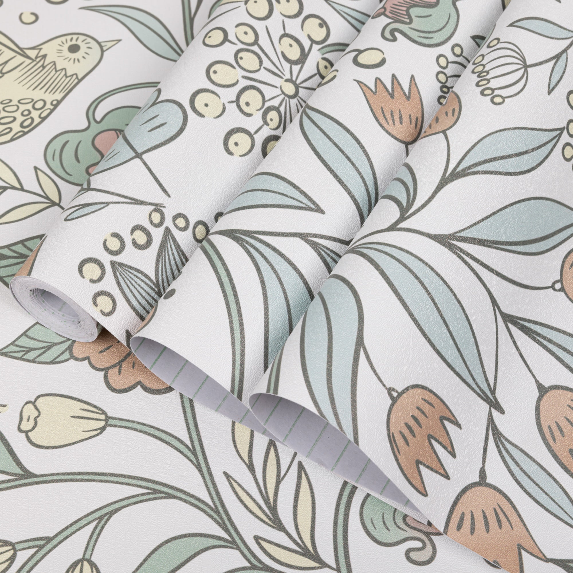 Abyssaly Floral Peel and Stick Wallpaper 17.7 "x 118"White Bird and Flower Wallpaper Vintage Vinyl Contact Paper Suitable for Home Walls Cabinet Bedroom