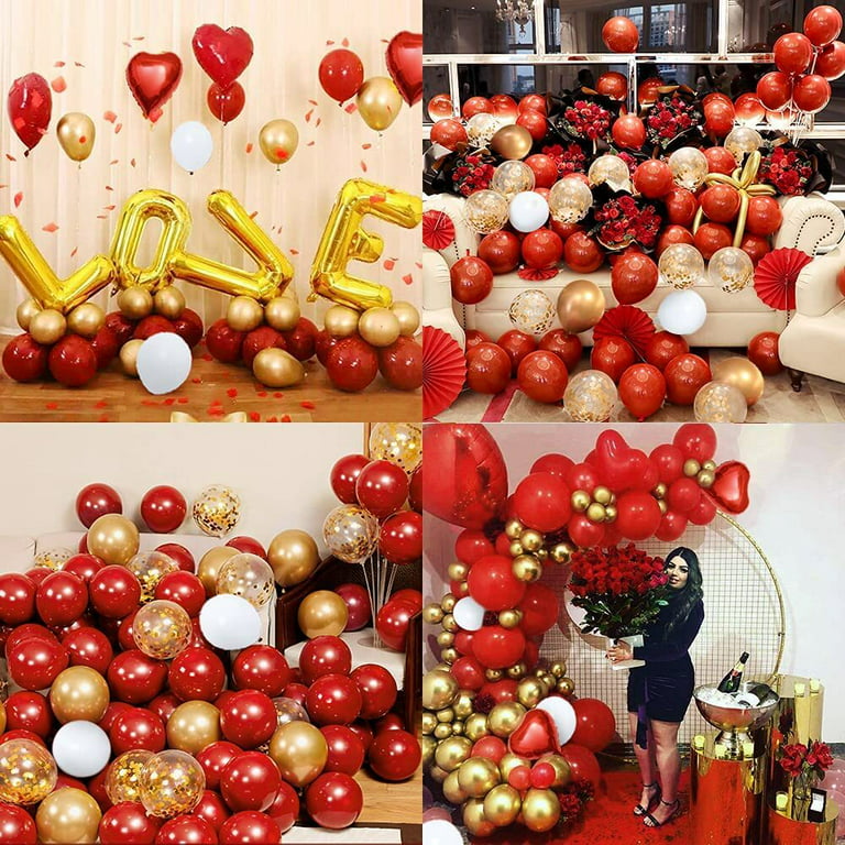 Red and Gold Party Decorations, 110pcs Valentines Day Decorations Red Gold  Balloon Garland Kit with Palm Leaves White Balloons for Mothers Day  Engagement Wedding Anniversary Birthday Party Supplies 