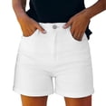 thumbnail image 3 of Womens Relaxed Fit Casual High Waist Denim Shorts Summer Casual Hiking Shorts Button Waist with Pockets by Yigetop White L, 3 of 7