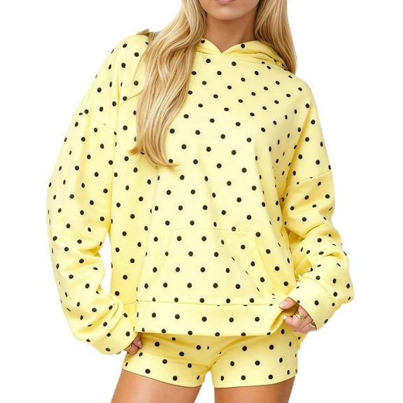 Hueook Crewneck Sweatshirts Women Women's Printing Blouses Long Sleeve Pockets Casual Fashion Hooded Sweatshirt Yellow XL