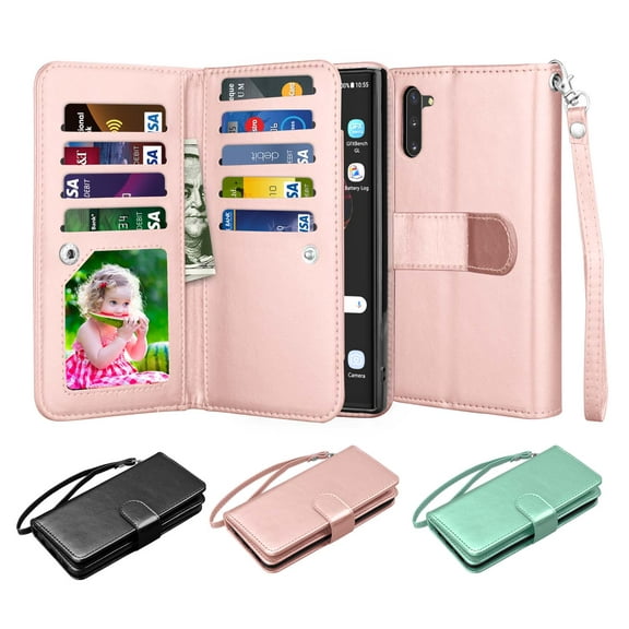 6.3" 2019 Samsung Galaxy Note 10 Case, Galaxy Note 10 Wallet Case, Njjex Luxury Pu Leather 9 Card Slots Holder Carrying Folio Flip Cover [Detachable Magnetic Hard Case] & Kickstand & Hand Strap