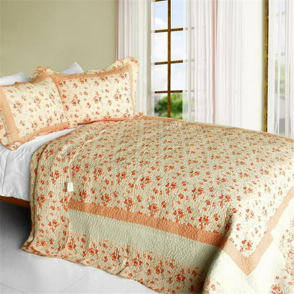 Les Coristes - 3 Pieces Cotton Contained Vermicelli-Quilted Patchwork Quilt Set Full & Queen Size - Red