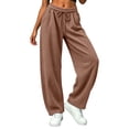 thumbnail image 4 of Kinrui Barrel Sweatpants for Women Wide Leg Ribbed Knit Lounge Pants Drawstring Elastic Waist Sweat Pant with Pockets Brown 2XL, 4 of 9
