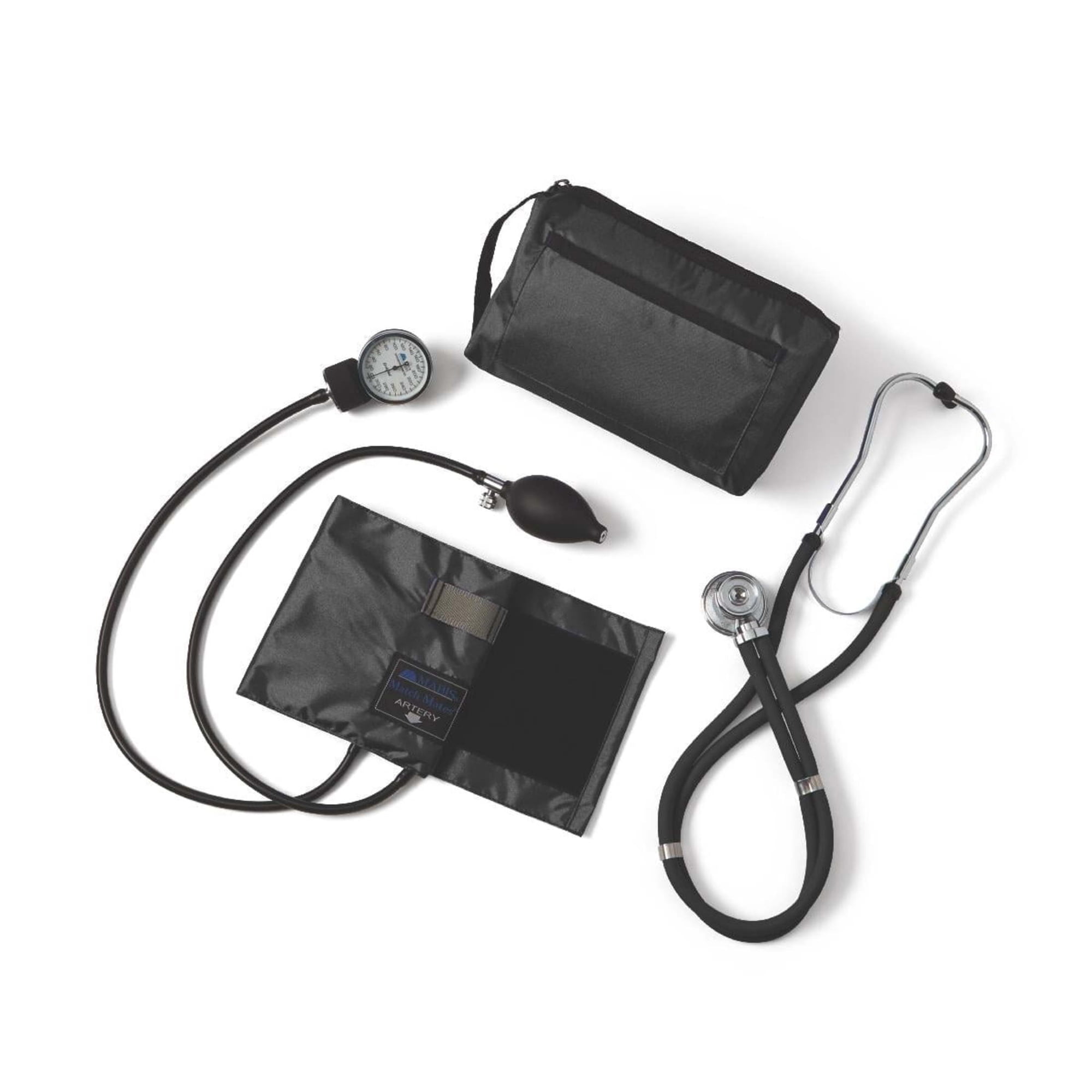 Medline Compli-Mates Professional Aneroid Sphygmomanometer and Sprague Rappaport Stethoscope Kit, Carrying Case Included, Adult Size, Black